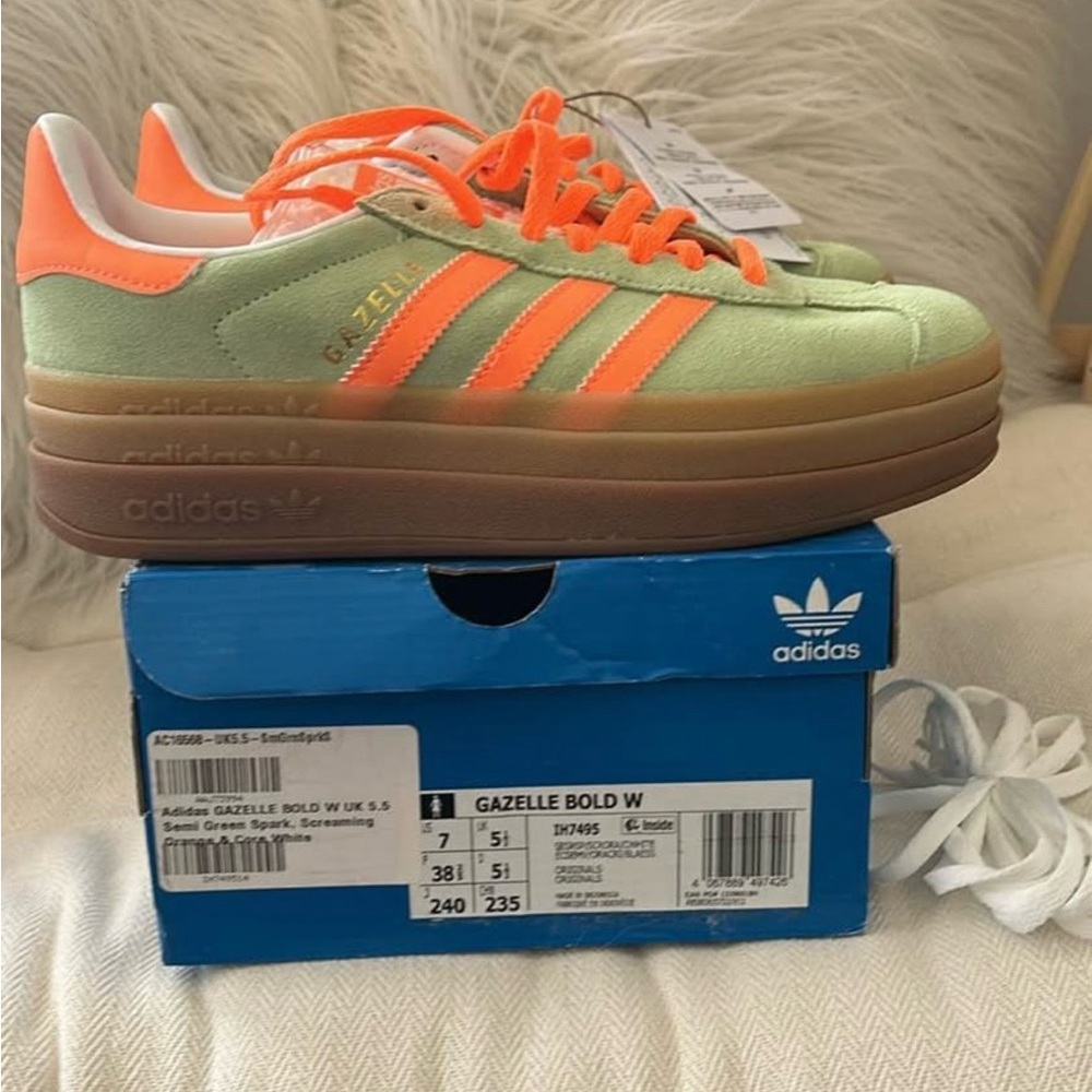 adidas Gazelle Bold W Light Green with Neon Orange Accents